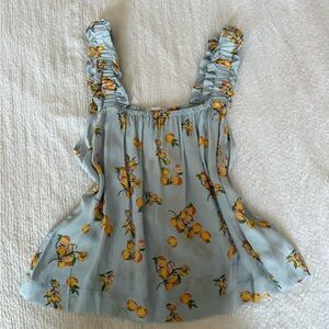 Sleeveless Top with Lemon Print and Ruffled Straps